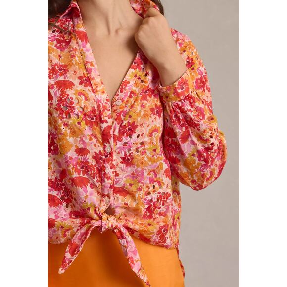 nwt ANTHROPOLOGIE MAEVE sz M Tie-Front Longline Eyelet Blouse - Picture 4 of 5